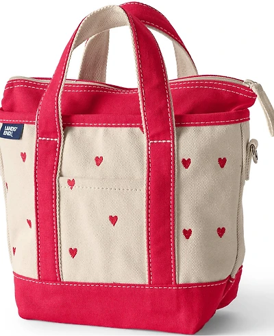Lands' End Small Embroidered 3 Pocket Zip Top Canvas Tote Bag