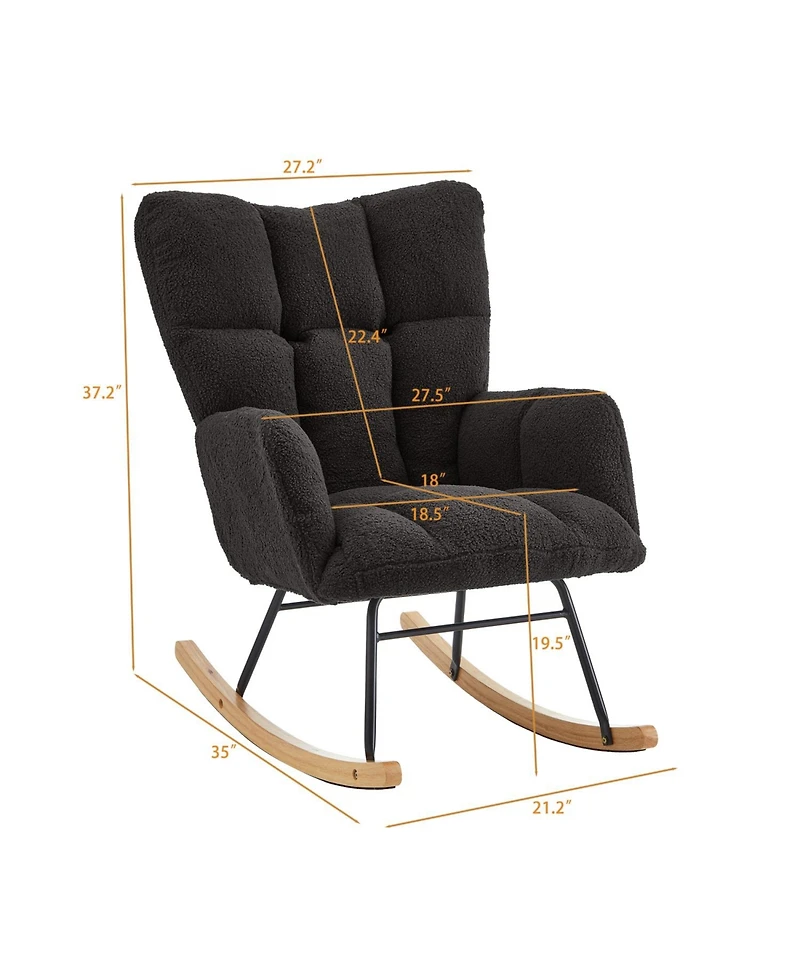 Rainsken Comfortable Glider Rocking Chair, Upholstered Teddy fabric Accent Chairs, Solid Wood Frame, for Living Rooms Bedrooms Offices