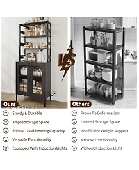 Gaomon 67" Home Bar Cabinet, Wine Storage with Built-in Power Outlets, Led Lighting for Living Room