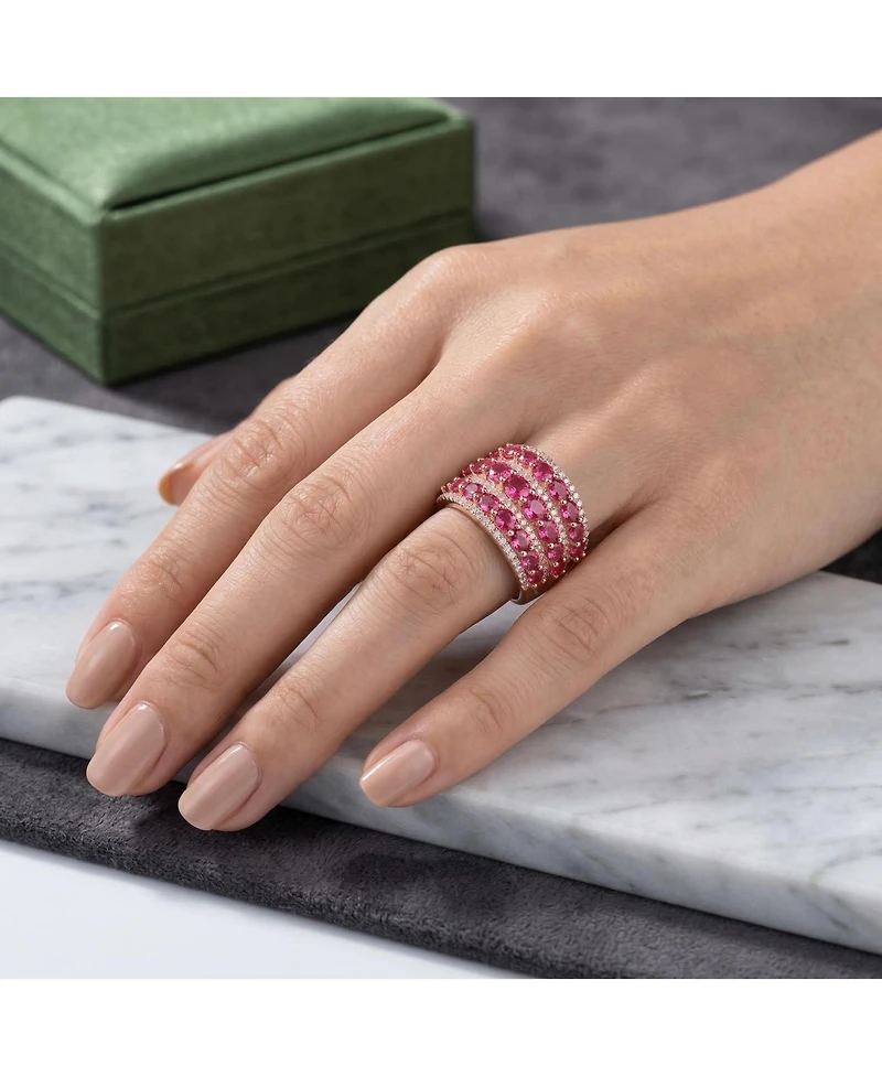 Red Round Shaped Cubic Zirconia Stone 18K Rose Gold Plated Sterling Silver Ring