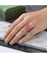 Red Round Shaped Cubic Zirconia Stone 18K Rose Gold Plated Sterling Silver Ring