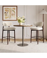 homfan 2/4 Upholstered Bar Stools, Counter Height with Wood Legs, Kitchen Island Stools Back, Linen Fabric, Curved Metal Footrest,