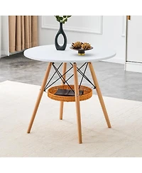 Streamdale Furniture 31.5" Circular Dining Table with Woven Storage Basket and Wood Legs