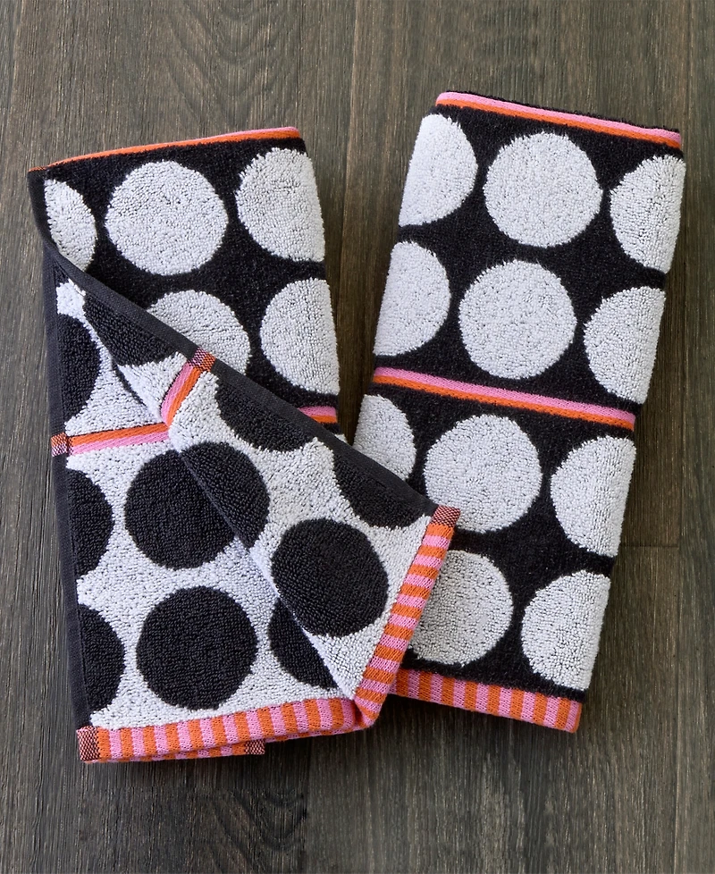 Skl Home Polka Dot Grande Jacquard Curved 2-Piece Hand Towel Set