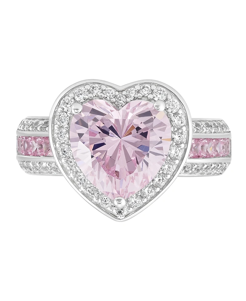 Arabella Pink Cubic Zirconia (7-1/3 ct. t.w.) and White Cubic Zirconia (1-1/5 ct. t.w.) Heart Ring in Sterling Silver Rhodium