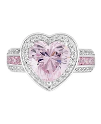 Arabella Pink Cubic Zirconia (7-1/3 ct. t.w.) and White Cubic Zirconia (1-1/5 ct. t.w.) Heart Ring in Sterling Silver Rhodium