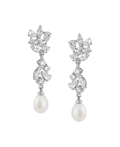 Arabella Cultured Freshwater Pearl (9 x 7mm) & White Cubic Zirconia (5-1/2 ct. t.w.) Drop Earrings in Sterling Silver