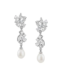 Arabella Cultured Freshwater Pearl (9 x 7mm) & White Cubic Zirconia (5-1/2 ct. t.w.) Drop Earrings in Sterling Silver