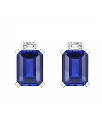 Macy's Lab-Grown Sapphire (2-1/3 ct. t.w.) & Lab-Grown White Sapphire (1/10 ct. t.w.) Earrings in Sterling Silver