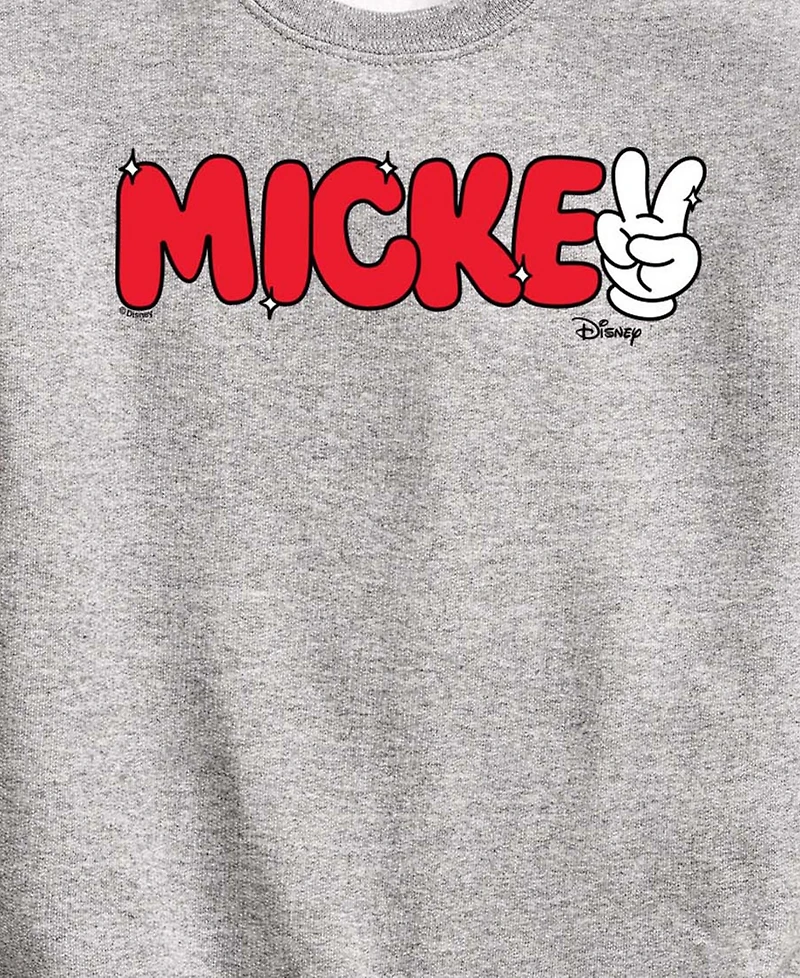 Disney Boys' 8-20 Mickey Peace Sign Crewneck Fleece Sweatshirt