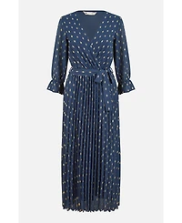 Yumi Women's Foil Printed Pleated Wrap Midi Dress