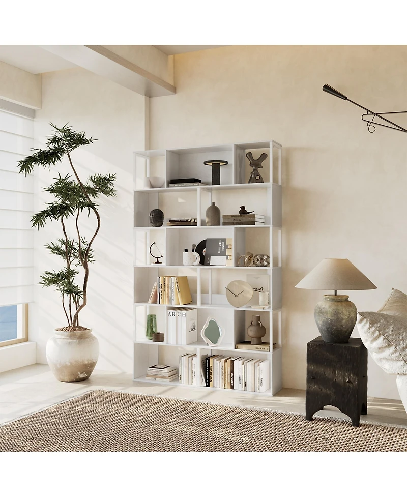 gaomon Modern 6-Tier Geometric Standing Bookshelf, Bookcase for Living Room Storage