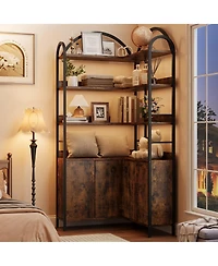 gaomon 74 Inch Corner 6 Tier Bookshelf with Cabinet Doors and Storage Shelves for Living Room Home Office, Brown