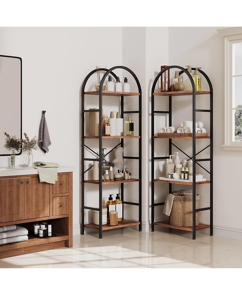 gaomon 4-Tier 63 Inch Industrial Arched Triple Column Bookshelf, Storage Rack for Living Room, Bedroom, Home Office