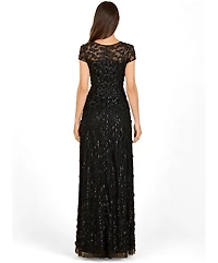 Lara Women's 3D Floral Embellished Cap Sleeve Gown