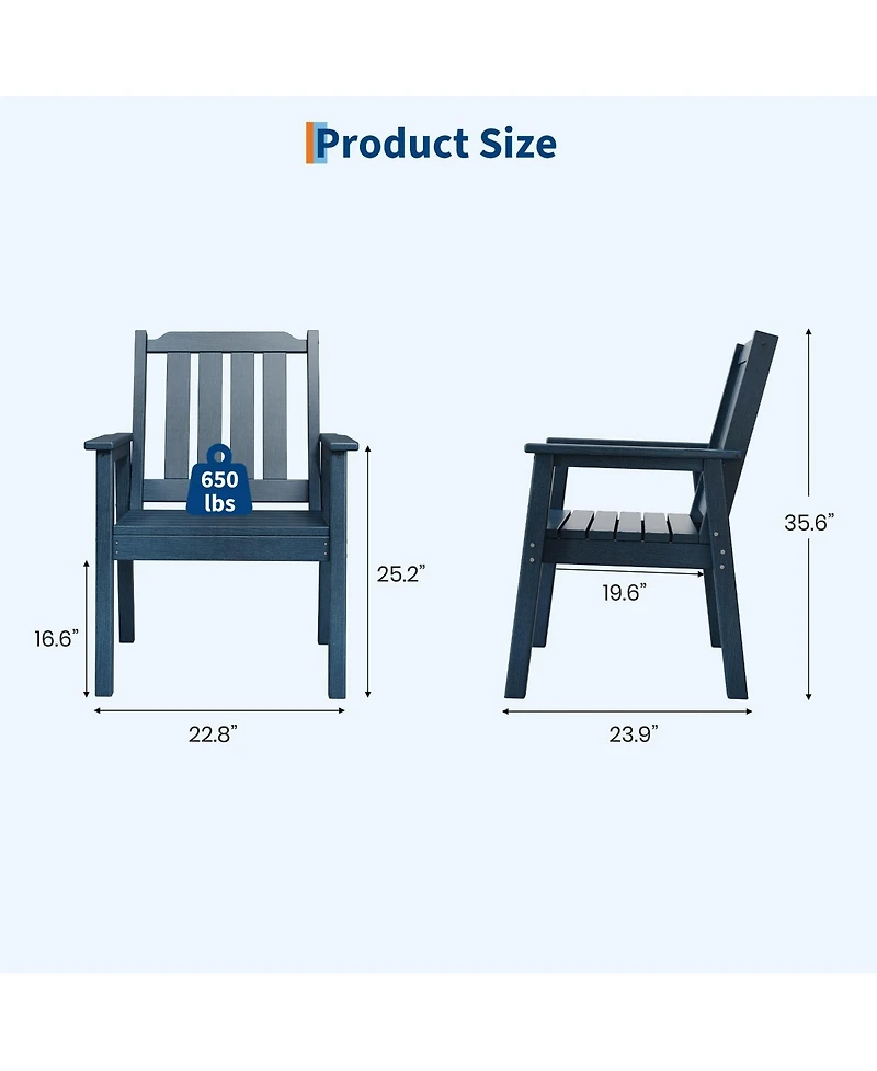 gaomon All-Weather Hdpe Outdoor Patio Dining Chairs Set of 2 for Backyard and Deck
