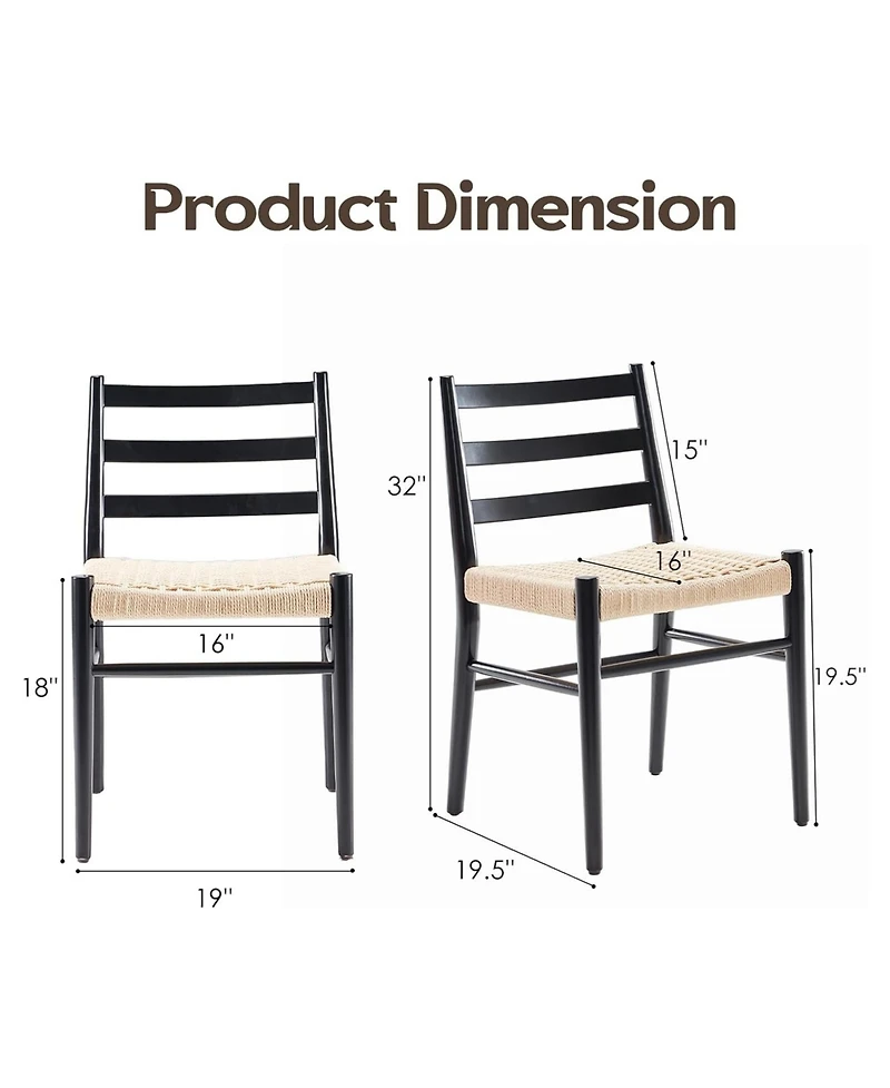 Clihome Mid Century Modern Woven Rope Seat Dining Chairs Set of 2