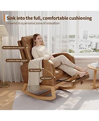 gaomon Modern Nursery Rocking Chair, Pu Leather Upholstered Rocking Chair with Footrest, Comfortable Rocker Recliner with Side Pocket