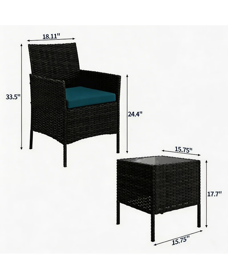 gaomon 3-Piece Outdoor Furniture Set, Pe Rattan, All-Weather Patio Set for Garden Backyard Porch