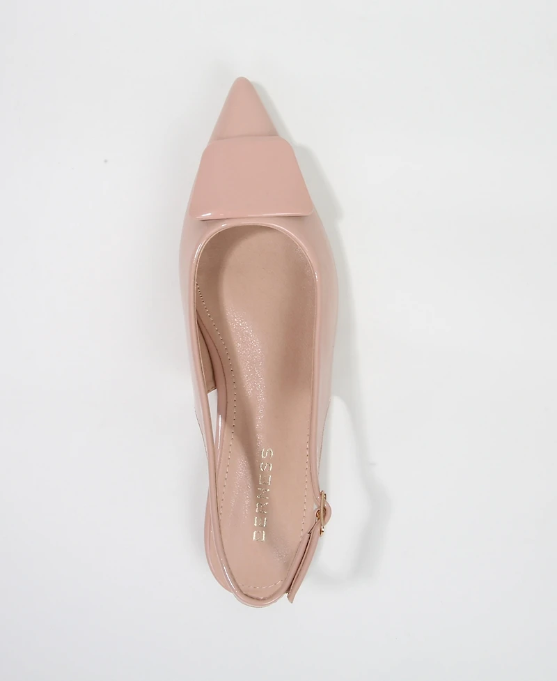 Berness Women's Blanca Patent Slingback Flats with Geometric Accent