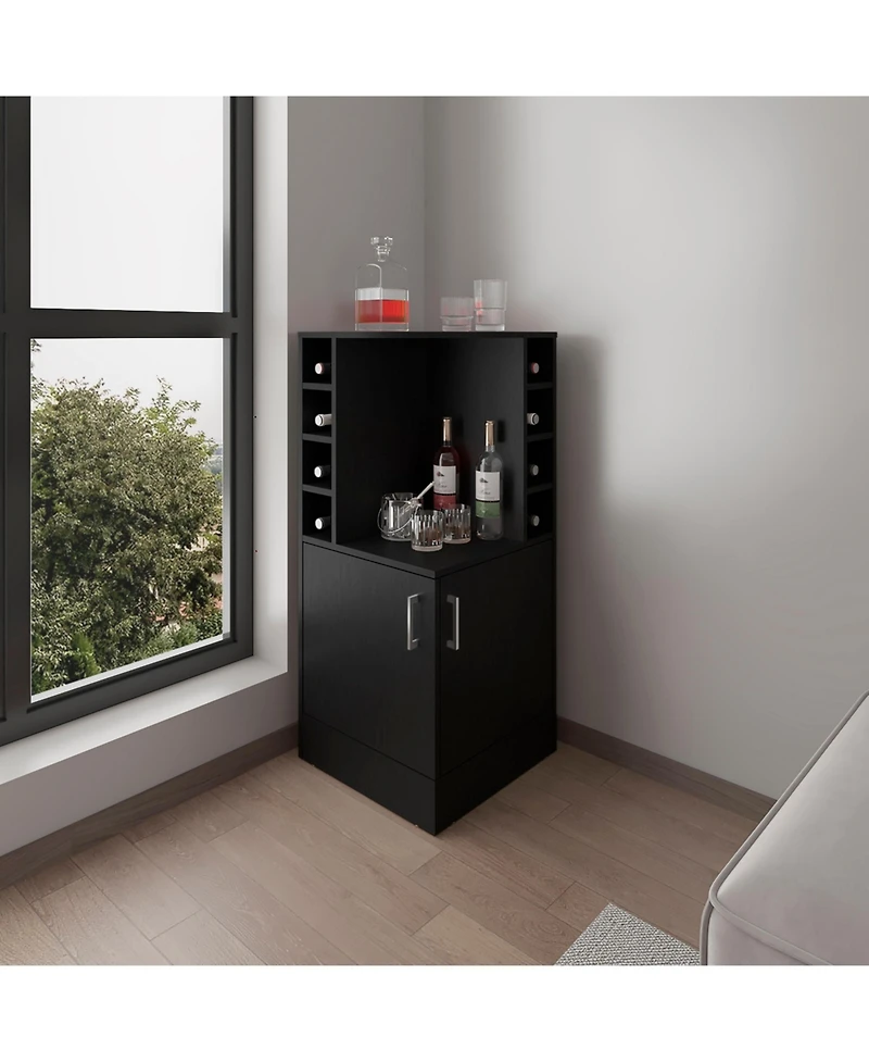 Flynama 2-Door Bar Cabinet with 8 Wine Bottle Compartments, Compact Freestanding Home Bar Storage