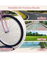 Gymax 26-Inch Beach Cruiser Bike with Adjustable Seat Woven Basket and Rear Rack for City