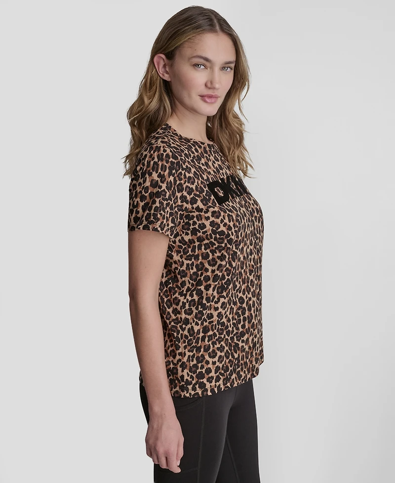 Dkny Sport Women's Foil Logo Leopard Crewneck T-Shirt