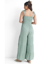 Hello Miz Maternity Sleeveless Smocked Wide Leg Jumpsuit with Tie Straps