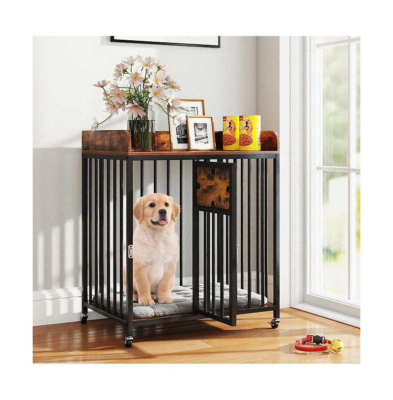Ruie Dog Crate Furniture with Wheels and Tabletop for Small Dogs