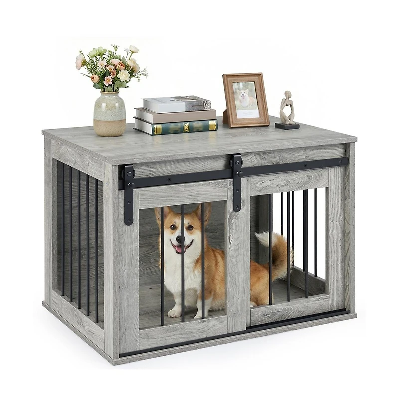 Ruie Heavy Duty Dog Crate Furniture with Sliding Barn Door and Tabletop
