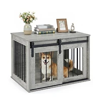 Ruie Heavy Duty Dog Crate Furniture with Sliding Barn Door and Tabletop