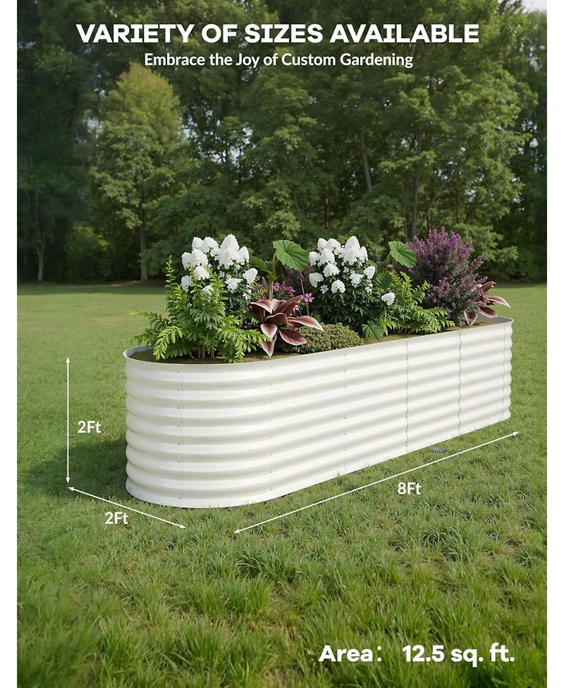 Xo 8x2x2FT Oval Raised Garden Bed, 0.6mm Galvanized Steel Planter Box, Weatherproof Outdoor Garden Bed for Vegetables Herbs Flowers
