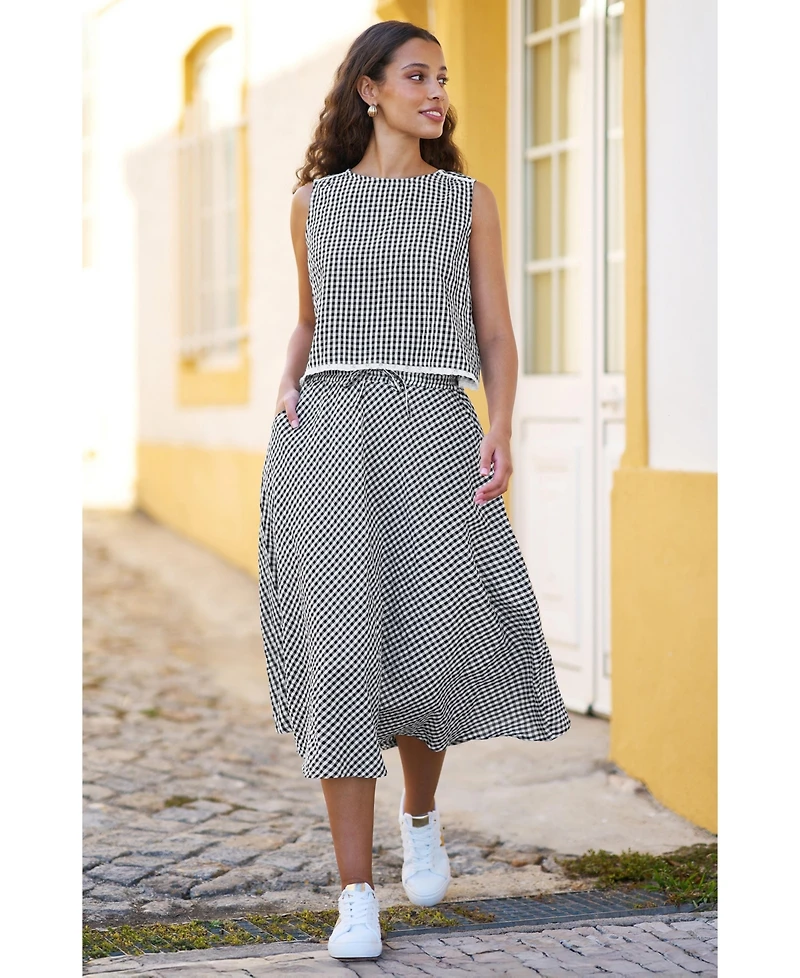 Yumi Women's Gingham Cotton Midi Skirt