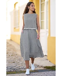 Yumi Women's Gingham Cotton Midi Skirt