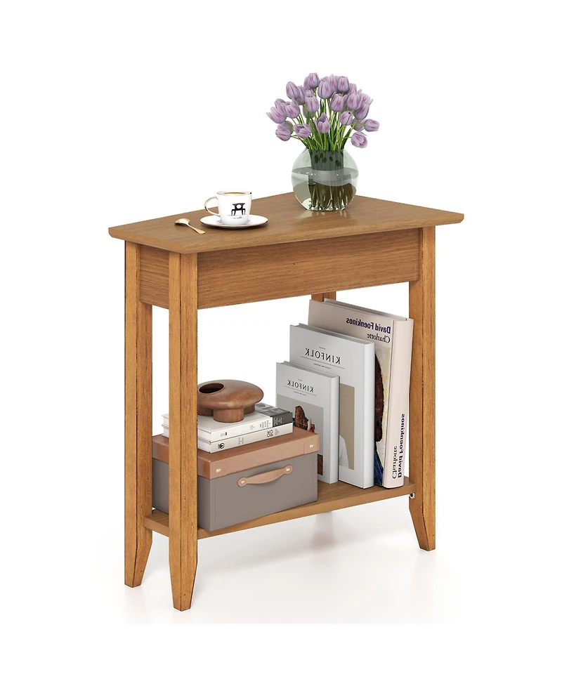 Gymax 2-Tier End Table Irregular Narrow Sofa Side Nightstand w/ Storage Shelf