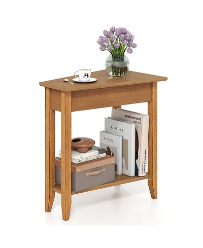 Gymax 2-Tier End Table Irregular Narrow Sofa Side Nightstand w/ Storage Shelf