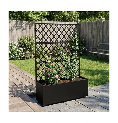 Xo 71x35x16" Steel Raised Garden Bed with Trellis, Mobile Planter Box with Wheels and Privacy Screen for Patio Deck Garden