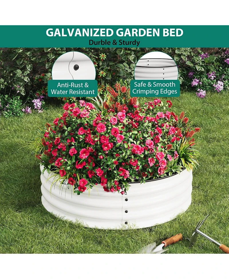 Xo White Round Metal Raised Garden Bed 2x1 ft, Galvanized Planter Box, Safe Edge, Open Bottom, Easy Assembly