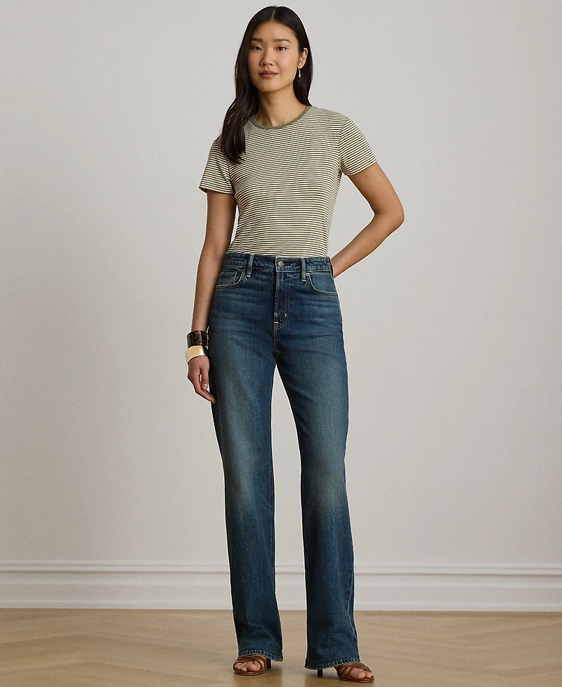 Lauren Ralph Petite Striped Rib-Knit Stretch Crewneck T-Shirt