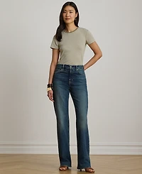 Lauren Ralph Petite Striped Rib-Knit Stretch Crewneck T-Shirt