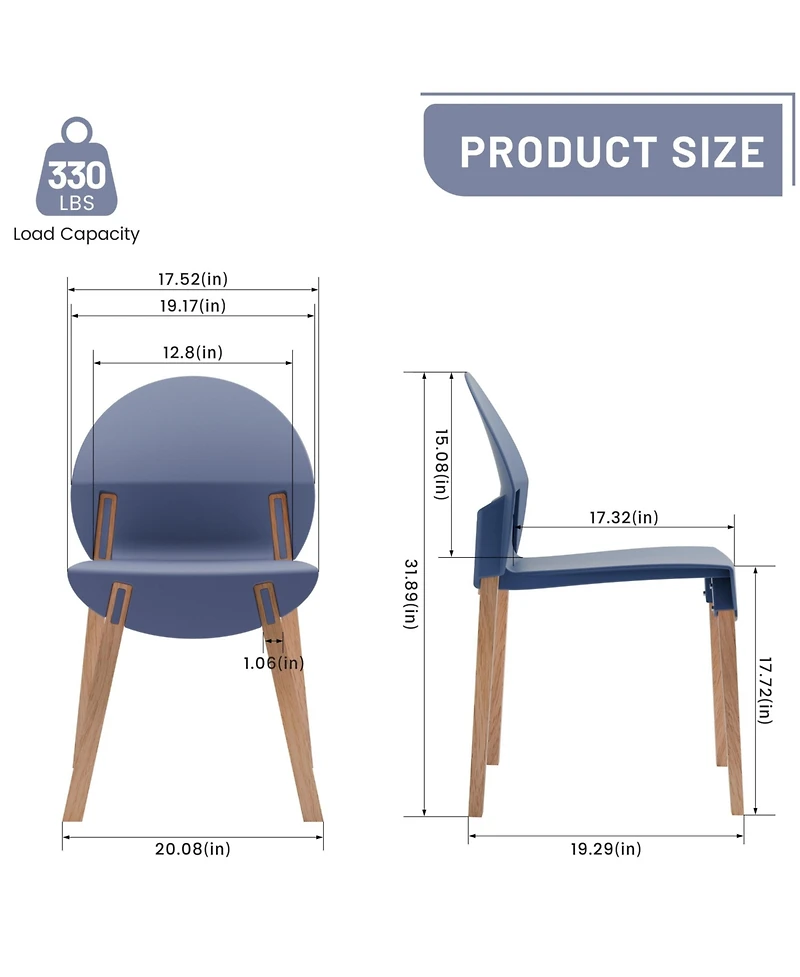 Mondawe 5-Piece Outdoor Dining Set - 55 Inch Table with 4 Wood Legs and Pp Chairs