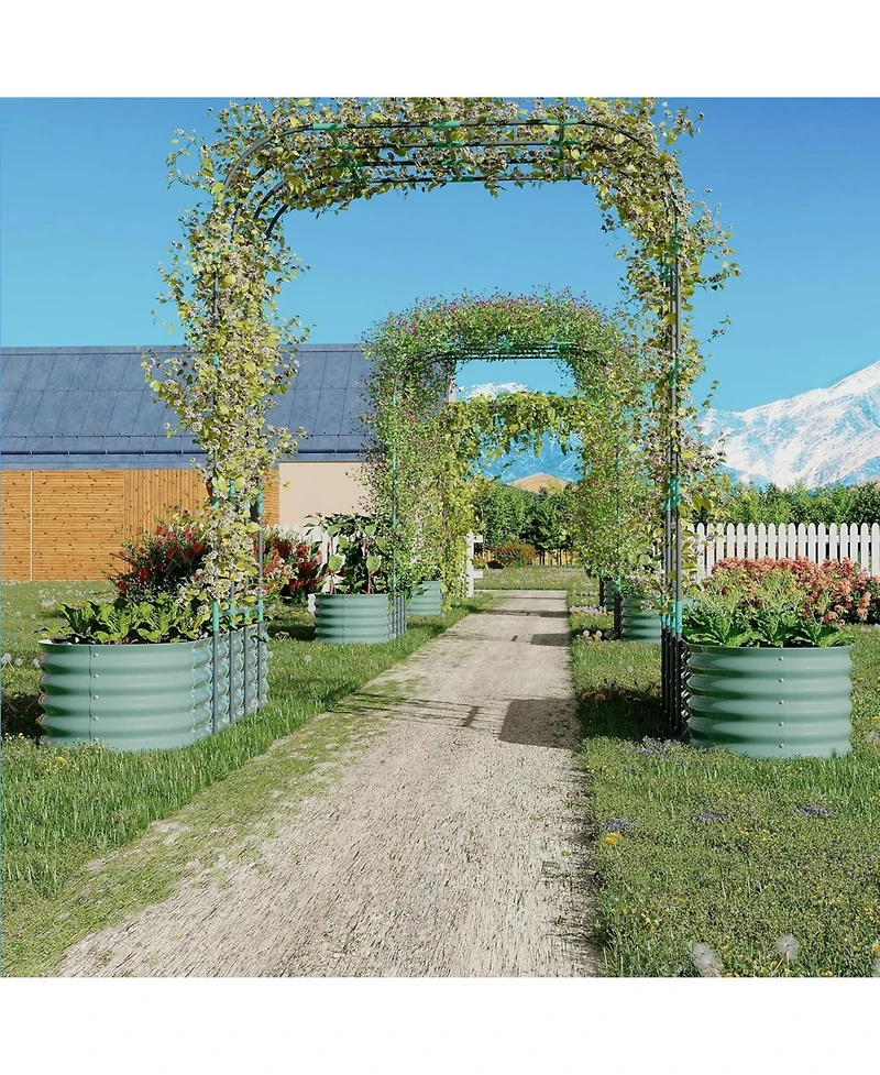 Xo 96" Raised Garden Bed with Arch Trellis, Expandable Metal Planter Box with Clips and Drainage Net, Outdoor Garden Bed