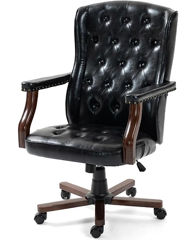 gaomon Ergonomic Executive Office Chair - 350LBS Capacity - 7.6-Inch Thick Cushion - Leather Wingback, Sturdy Wood Base