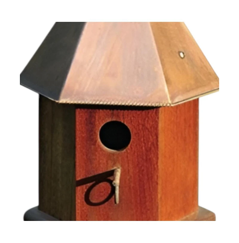 Solid Mahogany Wood Songbird Birdhouse with Shiny Copper Roof