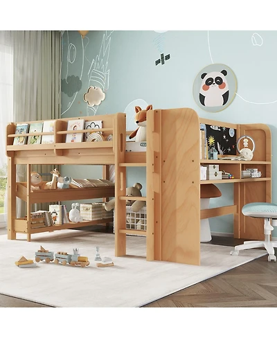Streamdale Furniture Solid Wood Low Loft Bed with Desk, Storage, and Blackboard