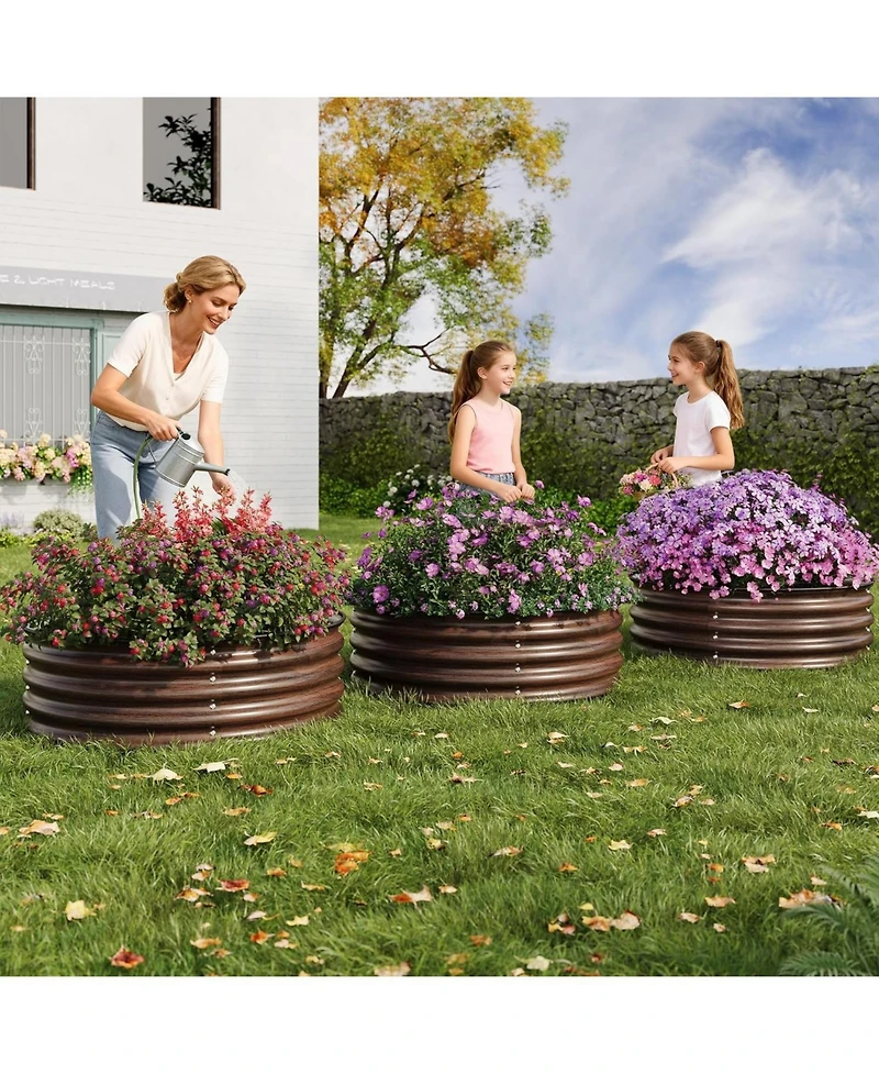 Xo Round Metal Raised Garden Bed 2x1 ft, Galvanized Planter Box Set, Safe Edge, Rustproof, Outdoor Garden