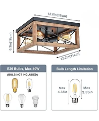 Midola Wooden Flush Mount Ceiling Lights, 4-Light Farmhouse Close to Ceiling Lighting Fixtures Ceiling Lamp for Kitchen Island Living Room Bedroom