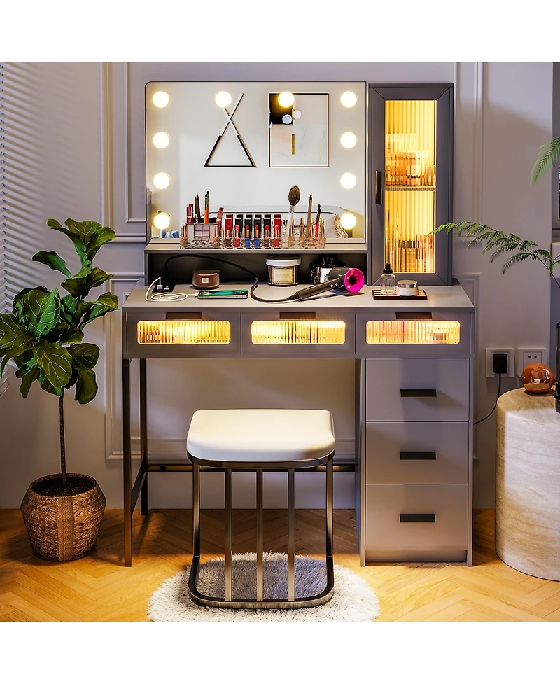 Vlsrka Vanity Desk with Hollywood Mirror and Led Lights