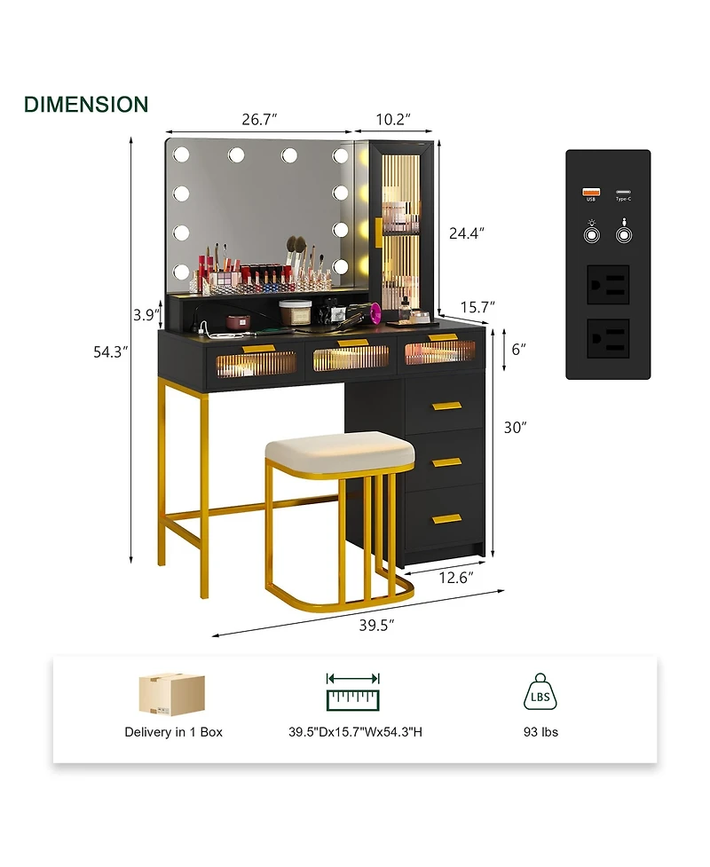 Vlsrka Vanity Desk with Hollywood Mirror and Led Lights