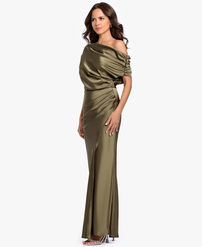 Betsy & Adam Women's Long Double Satin One-Shoulder Column Gown